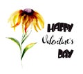 Yellow Gerbera flower with title Happy ValentineÃ¢â¬â¢s day